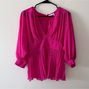 ASOS design pink chevron sheer v neck pleated blouse size 4